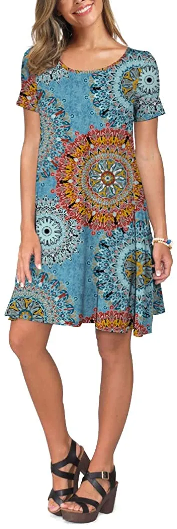Short Sleeve Swing T Shirt Dress with Pockets