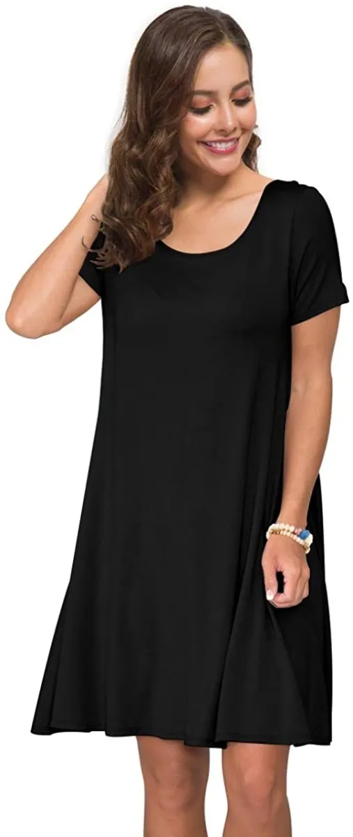 Short Sleeve Swing T Shirt Dress with Pockets